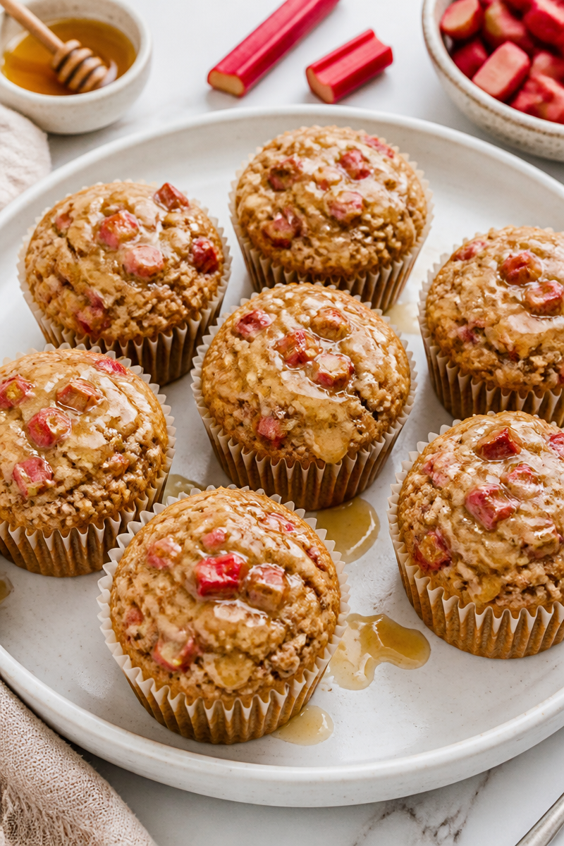 Whole Wheat Rhubarb Muffin with Honey Glaze