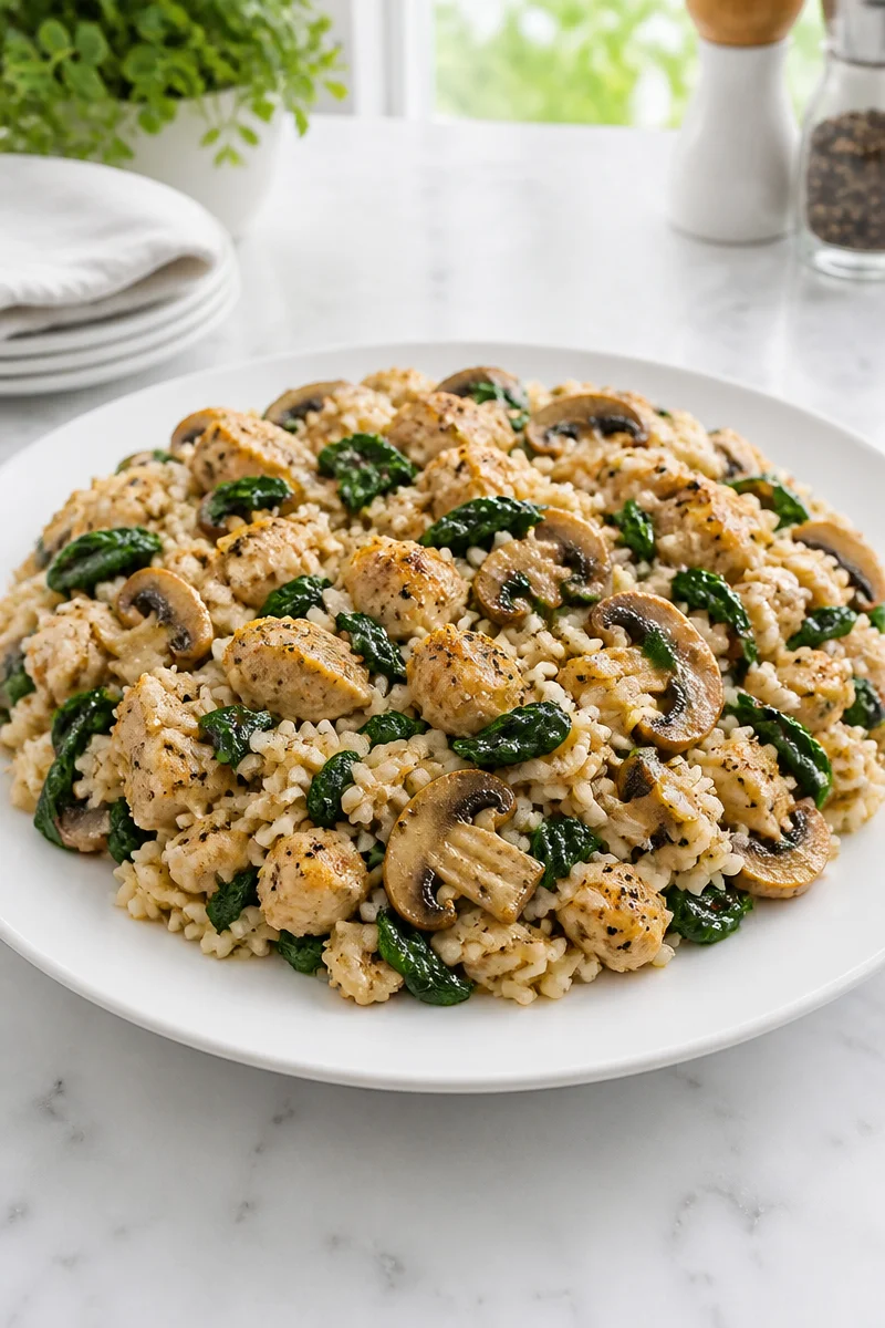 Cozy Mushroom And Spinach Chicken And Rice Recipe cozy mushroom and spinach chicken and rice recipe 2026 07 04 050015