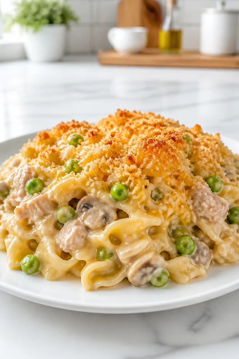 creamy mushroom and pea tuna noodle casserole 2026 07 08 041029