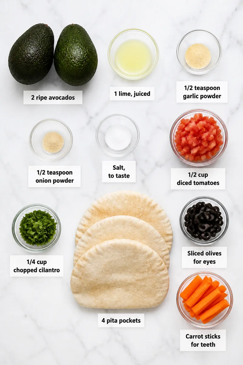 Creepy Monster Face Guacamole Stuffed Pita Halloween Appetizer creepy monster face guacamole stuffed pita hallowe 2026 07 17 043144