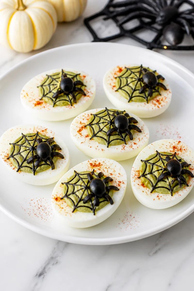 Creepy Spider Web Deviled Eggs Halloween Snack for Parties