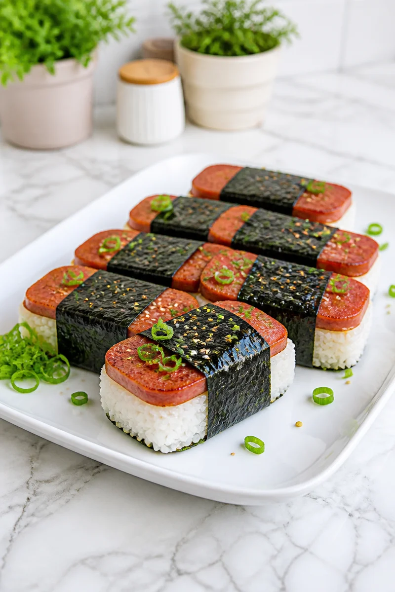 Easy homemade Hawaiian Spam Musubi ready to serve