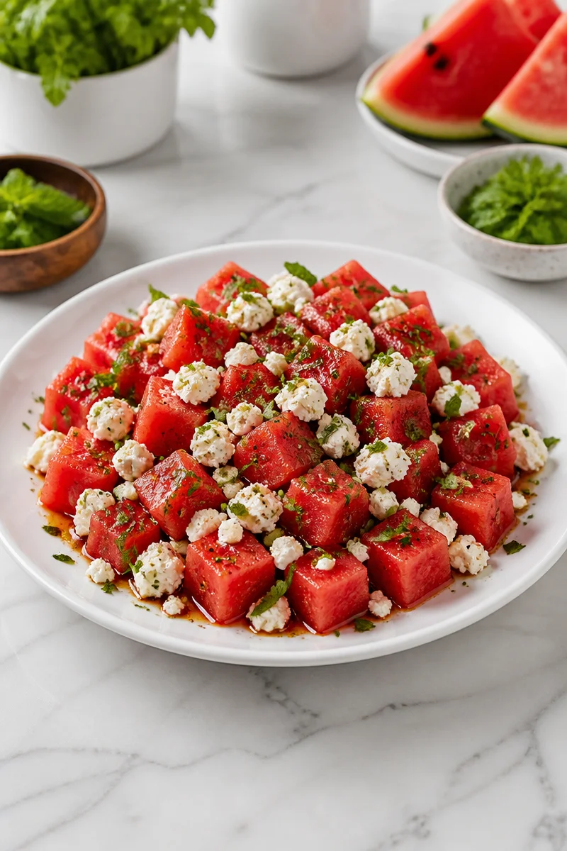 Fresh watermelon and feta salad with mint, a vibrant summer dish