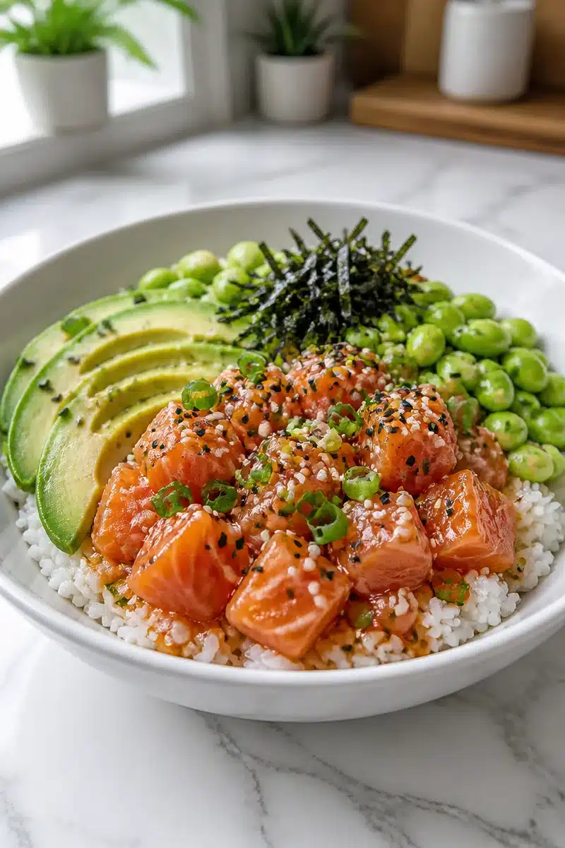 hawaiian style sesame ginger salmon poke bowl 2026 07 02 034716