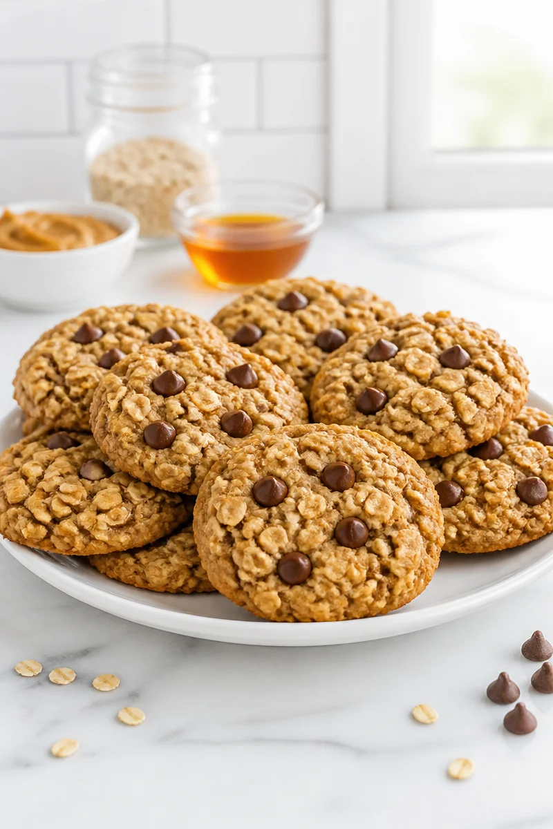 Healthy peanut butter oatmeal cookies on a plate, freshly baked and delicious.