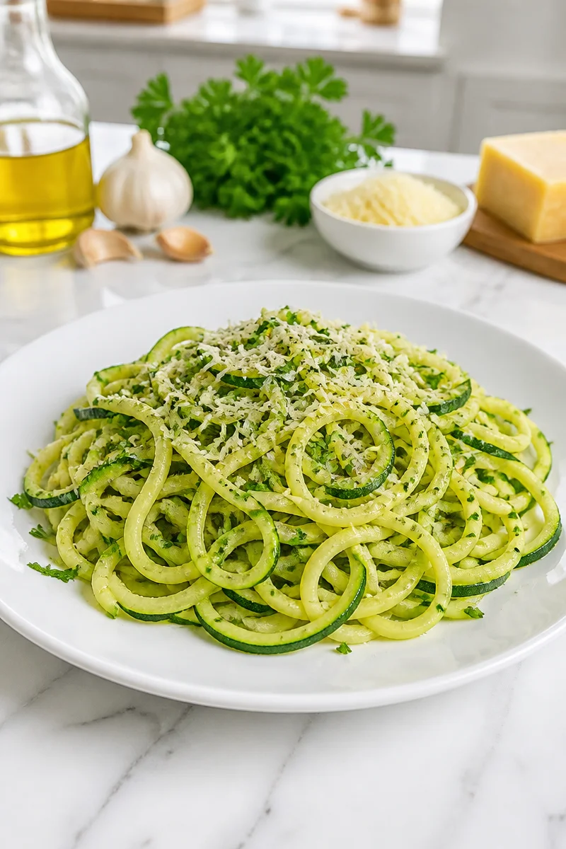 Quick skillet garlic butter zucchini noodles recipe with fresh ingredients