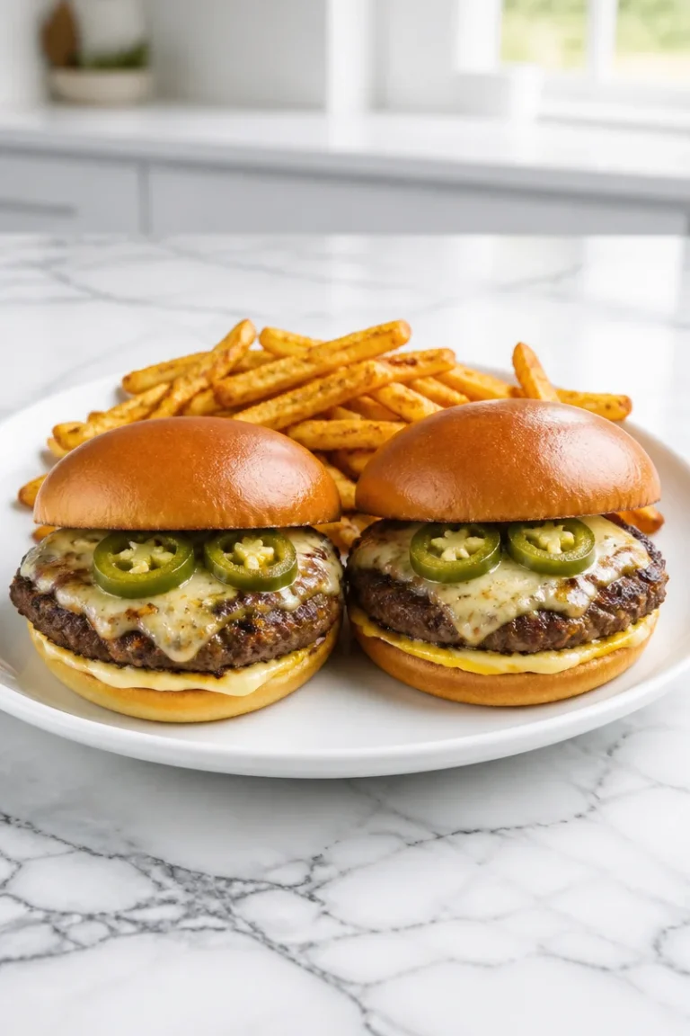 Delicious spicy jalapeno pepper jack smash burger with fresh toppings