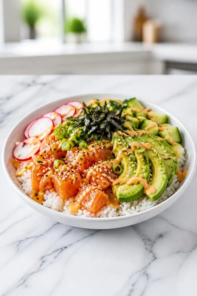spicy mayo avocado salmon poke bowl 2026 07 02 040228