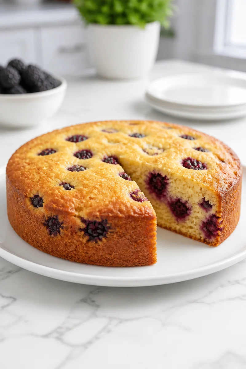 Traditional Southern Blackberry Cornmeal Cake with fresh blackberries and cornmeal