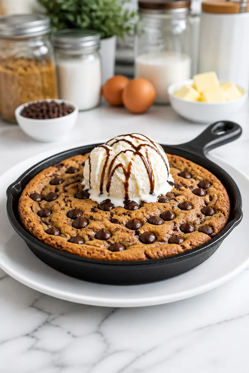 warm cast iron chocolate chip cookie dessert recip 2026 07 07 025100