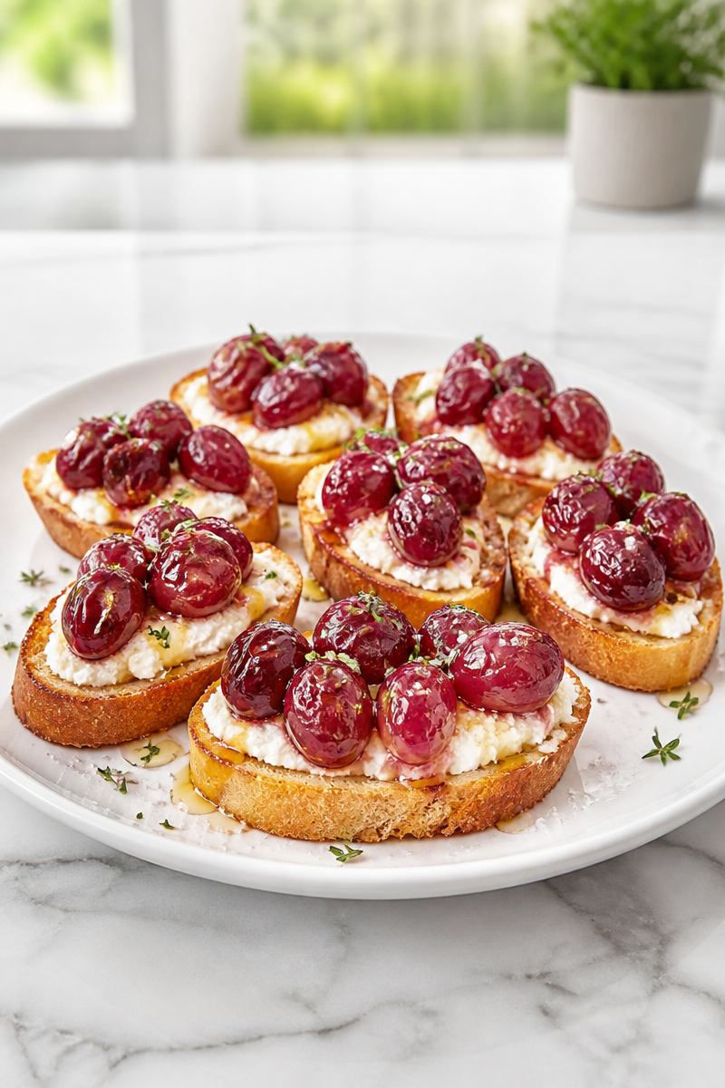 Autumn Roasted Grape Ricotta Crostini