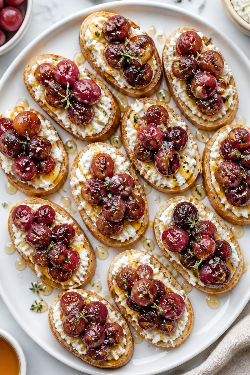 Autumn Roasted Grape Ricotta Crostini