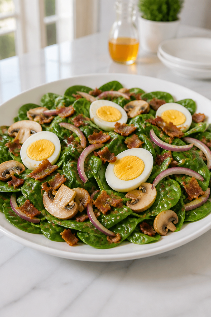 Autumn Spinach Salad Bacon Warm Dressing