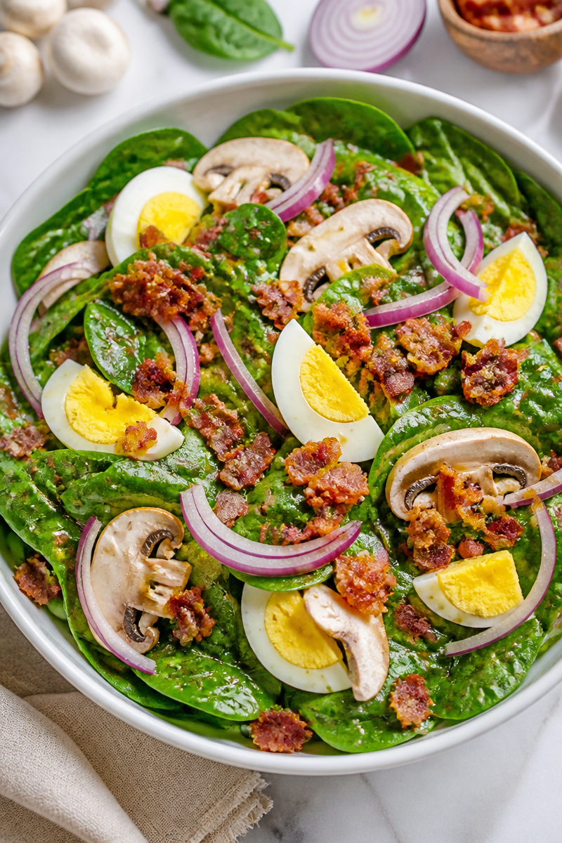 Autumn Spinach Salad Bacon Warm Dressing
