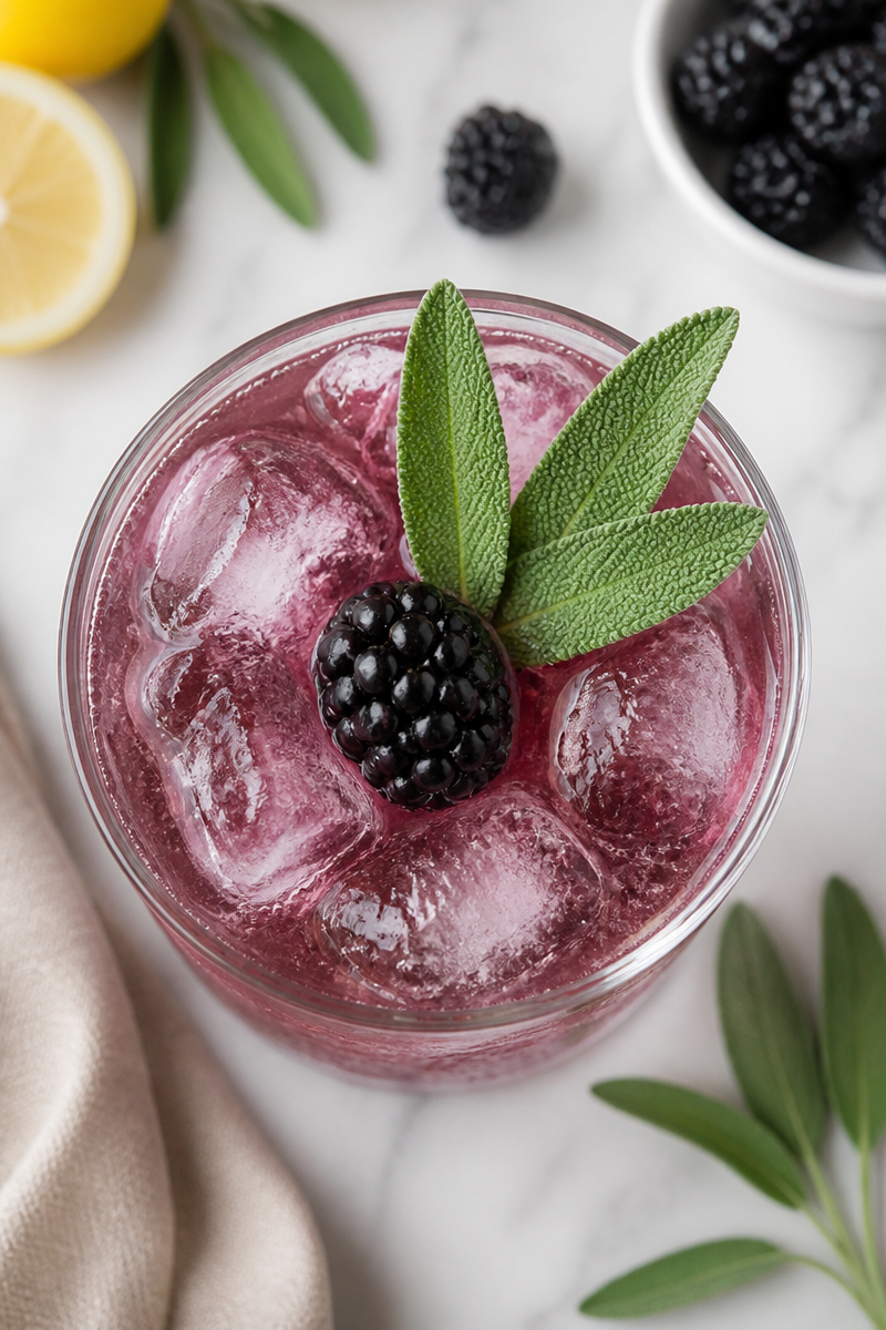 Blackberry Sage Gin Fizz Cocktail