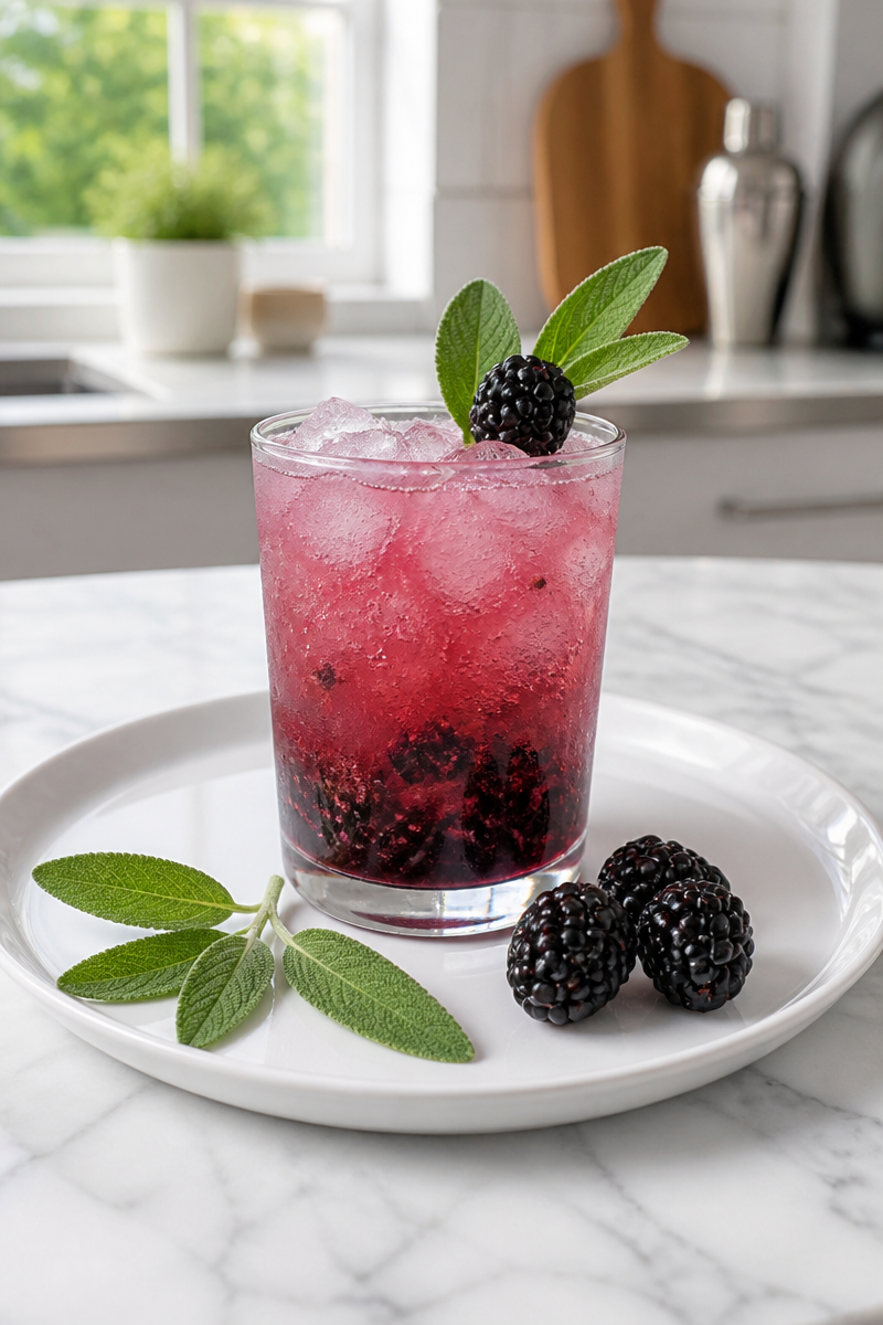 Blackberry Sage Gin Fizz Cocktail
