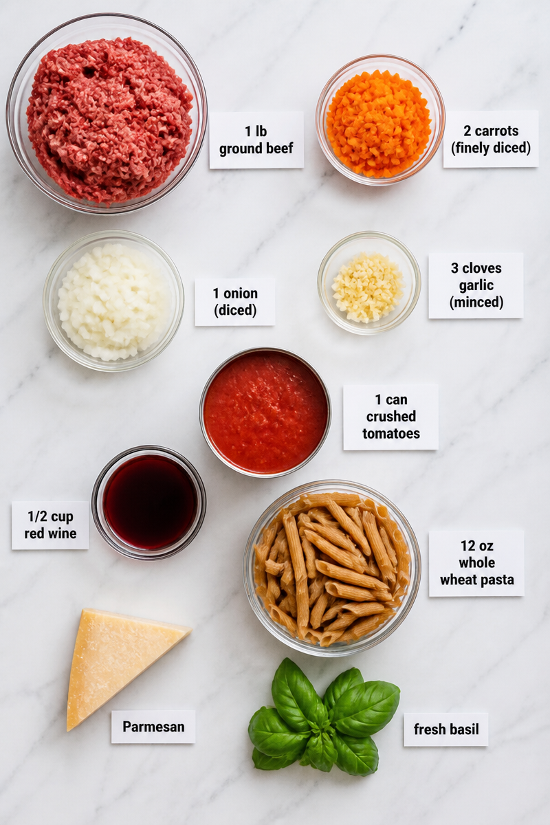 Bolognese Sauce Carrot Whole Wheat Pasta