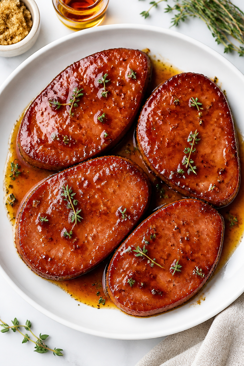 Brown Sugar Bourbon Glazed Ham Steak