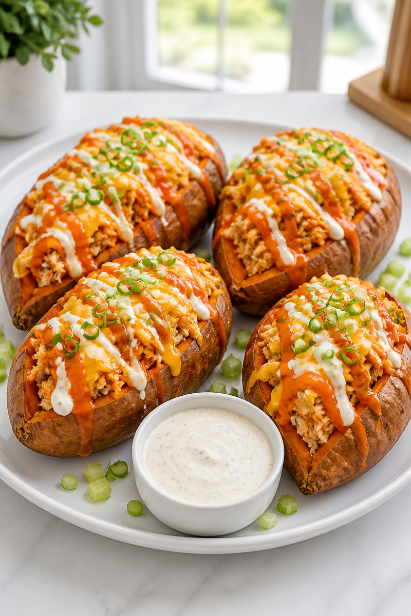 Buffalo Chicken Stuffed Sweet Potato Bowl