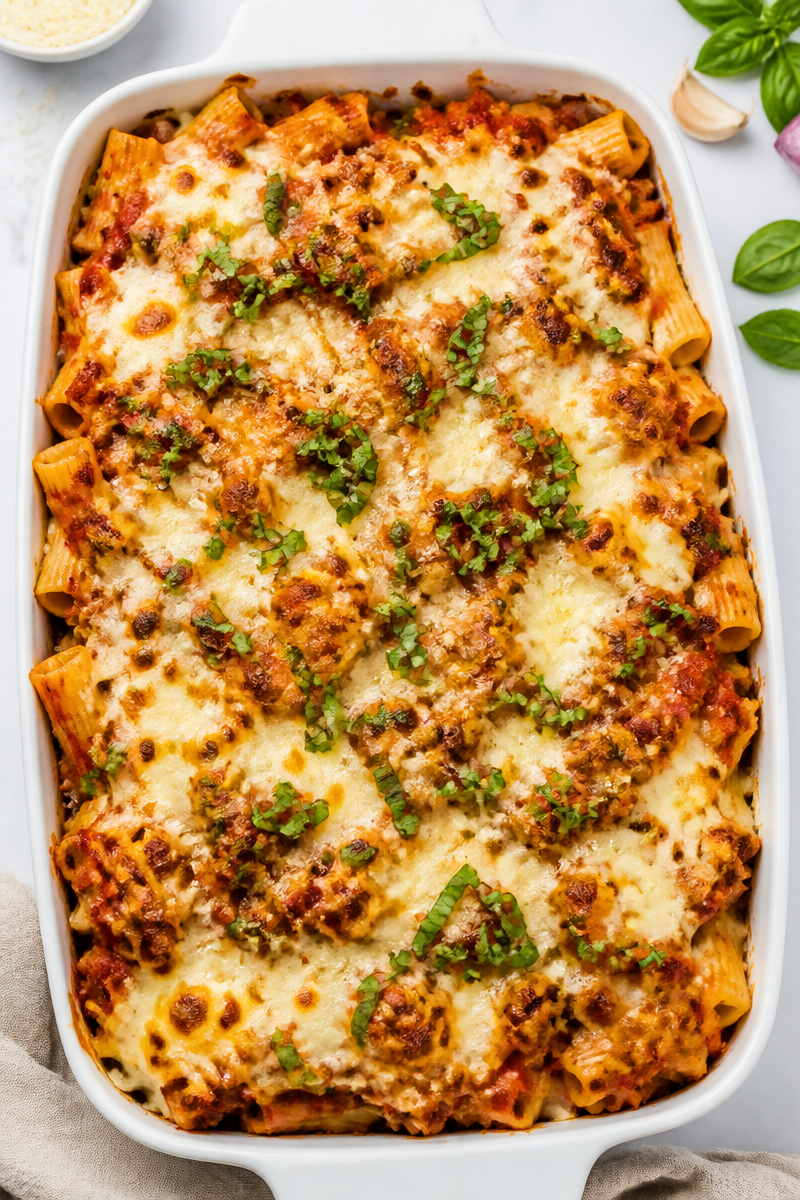 Cheesy Baked Rigatoni Bolognese Casserole