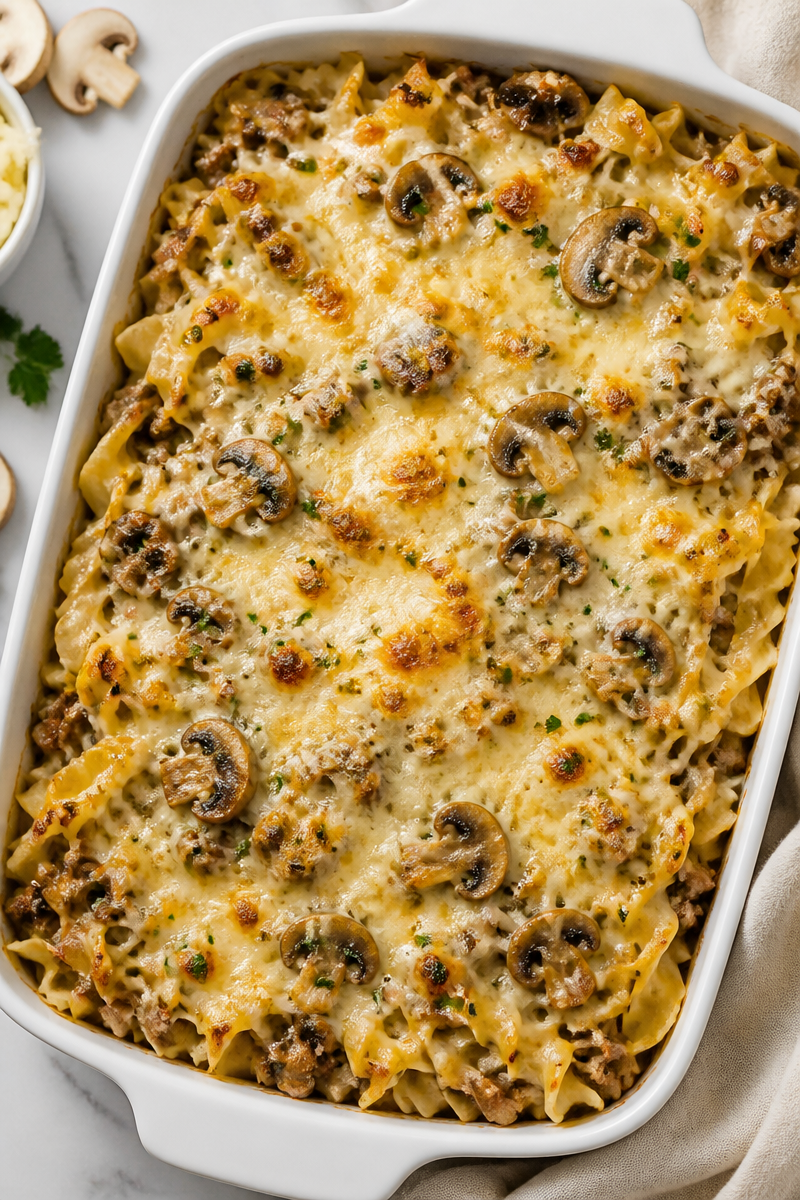 Cheesy Mushroom Swiss Burger Casserole Dinner Cheesy Mushroom Swiss Burger Casserole Dinner