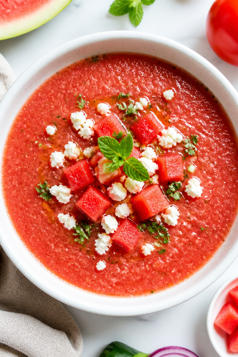 Chilled Watermelon Gazpacho Soup Bowl