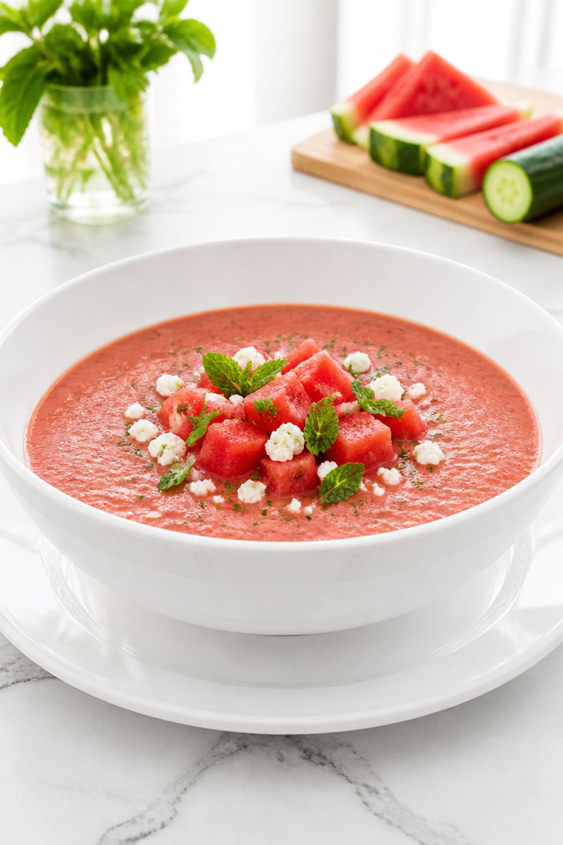 Chilled Watermelon Gazpacho Soup Bowl