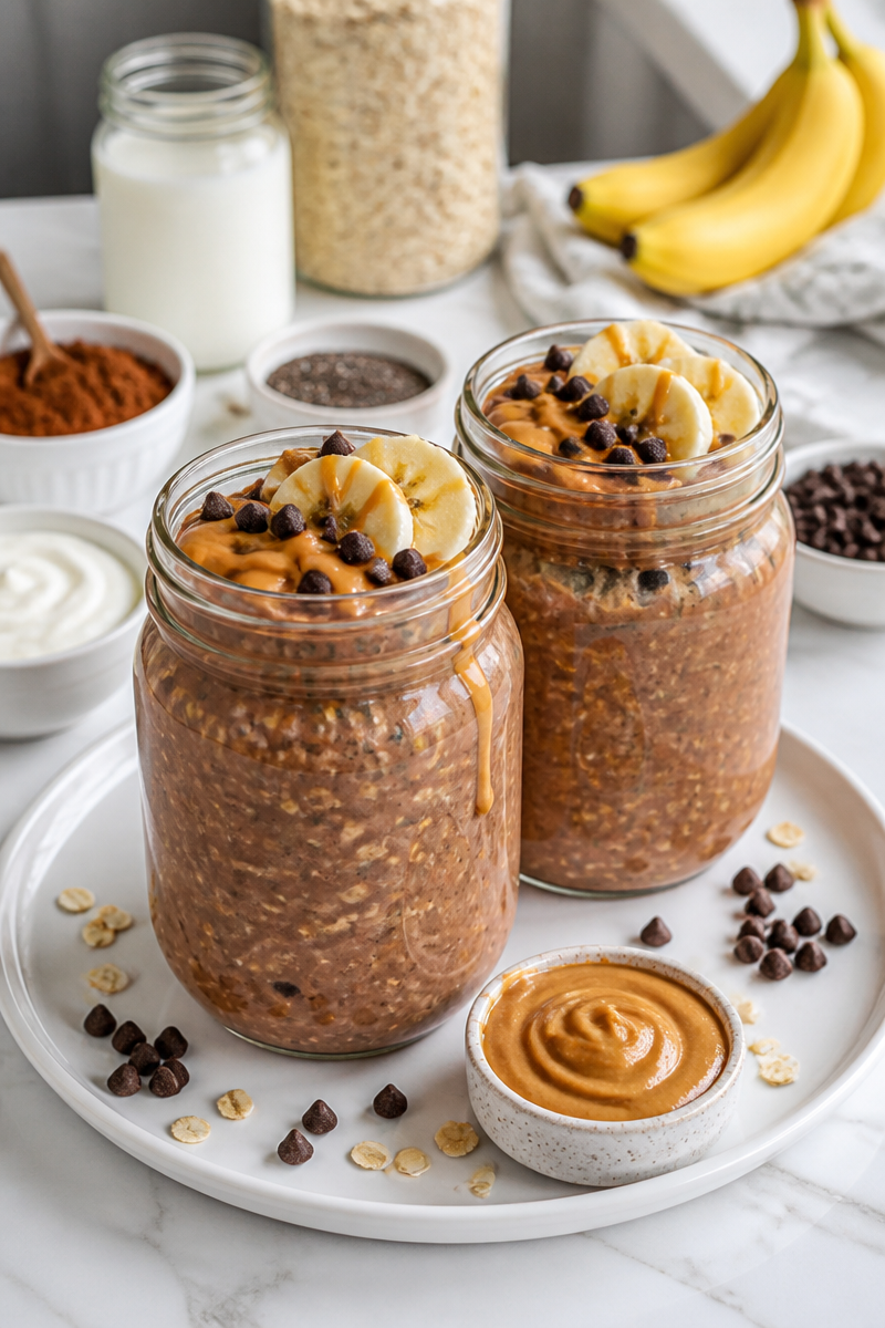 Chocolate Peanut Butter Overnight Oat Jar