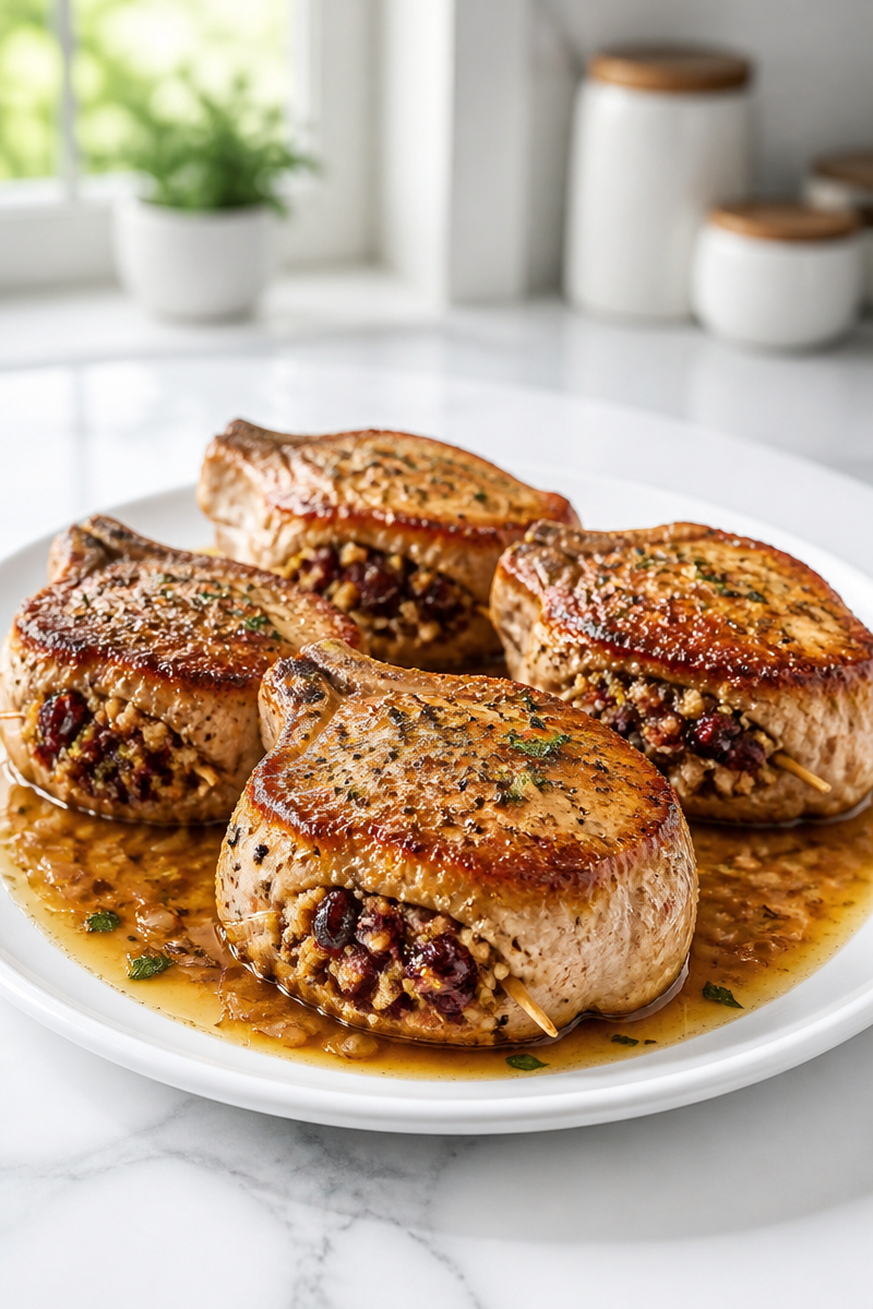 Cranberry Stuffed Pork Chop Skillet Cranberry Stuffed Pork Chop Skillet