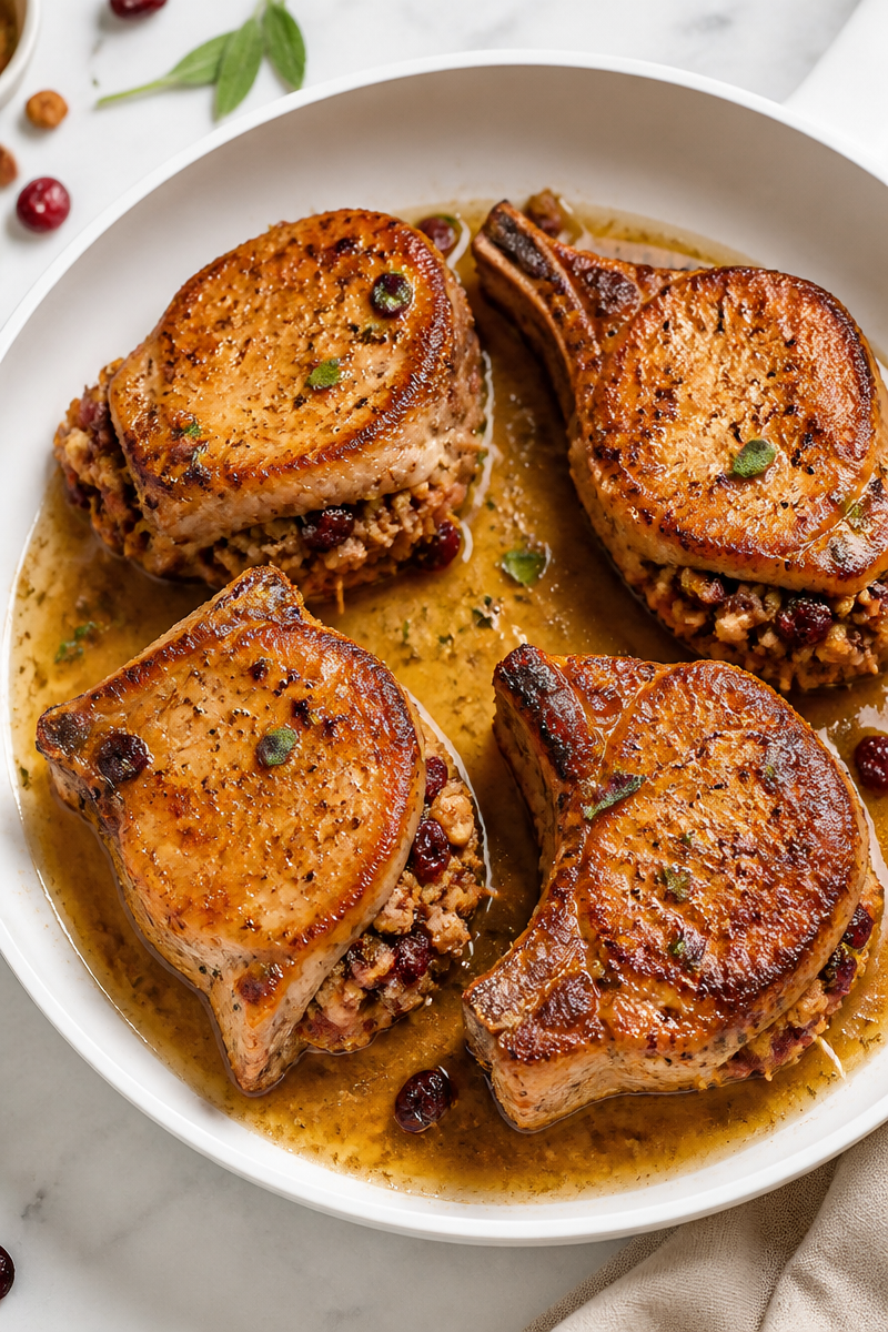 Cranberry Stuffed Pork Chop Skillet Cranberry Stuffed Pork Chop Skillet