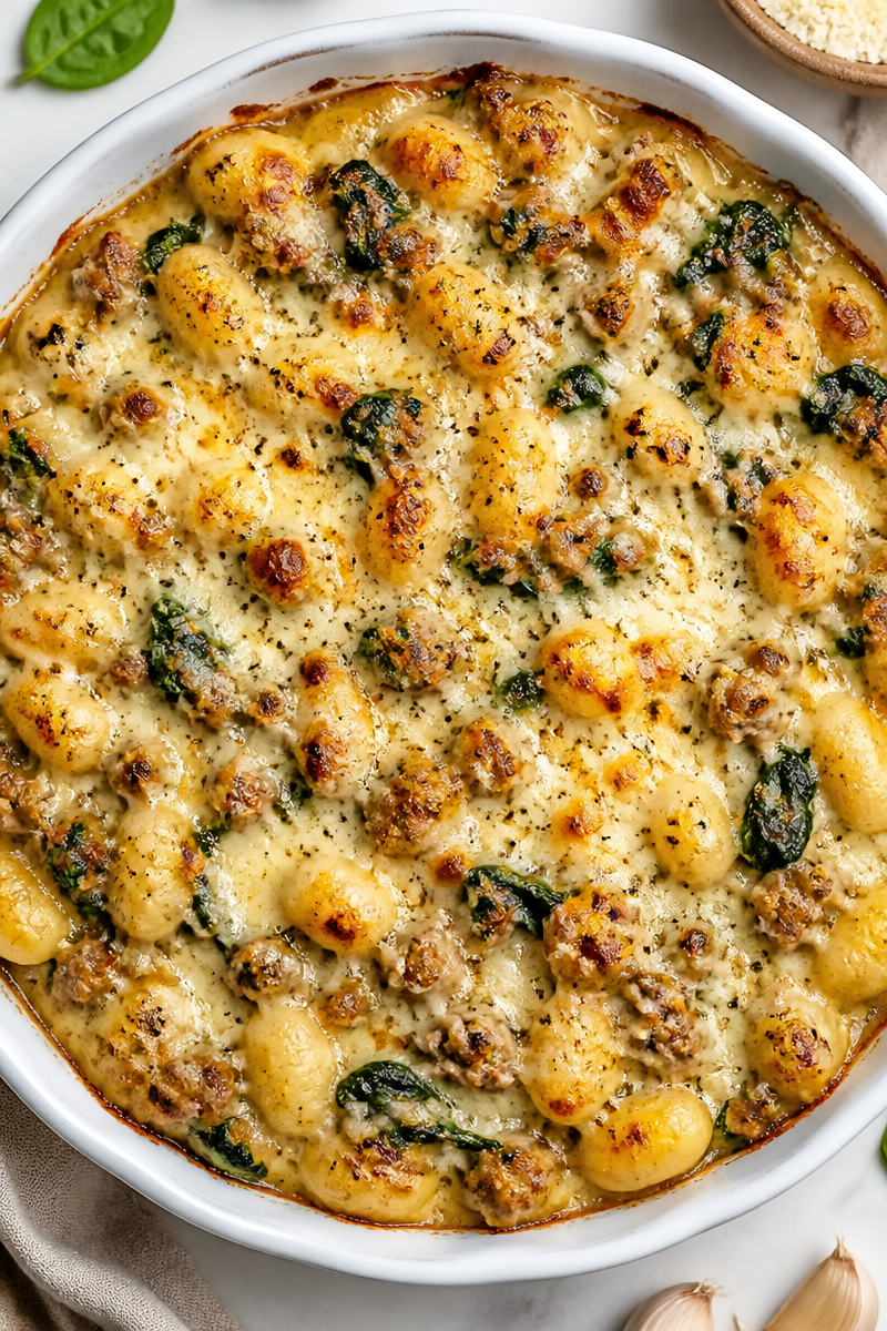 Creamy Baked Gnocchi Sausage Spinach