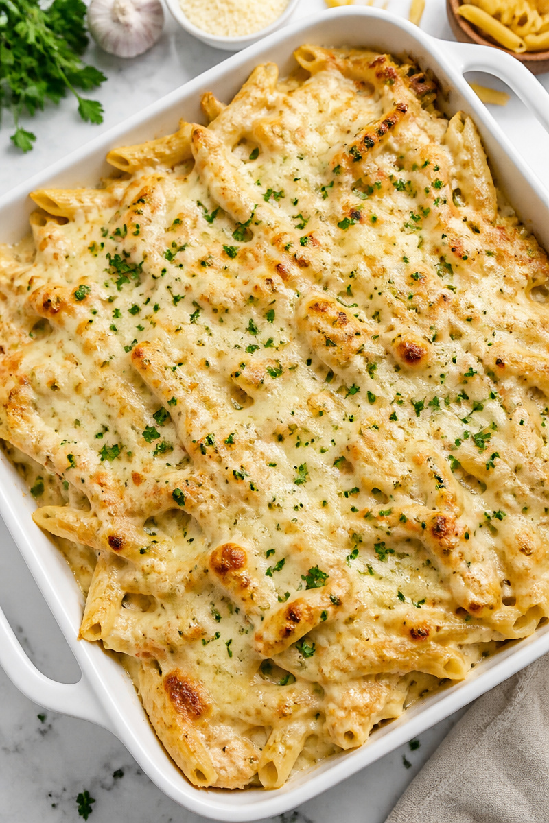 Creamy Garlic Herb Chicken Alfredo Bake
