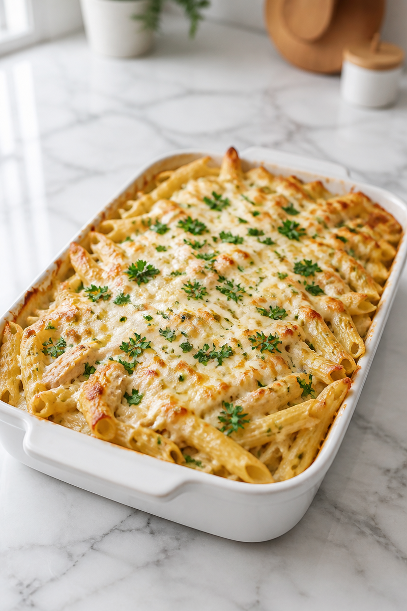 Creamy Garlic Herb Chicken Alfredo Bake