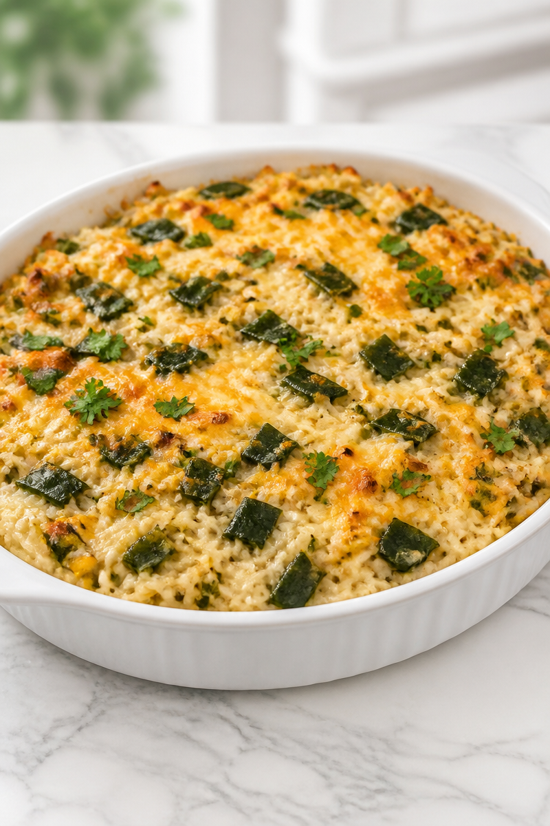 Creamy Roasted Poblano Rice Casserole