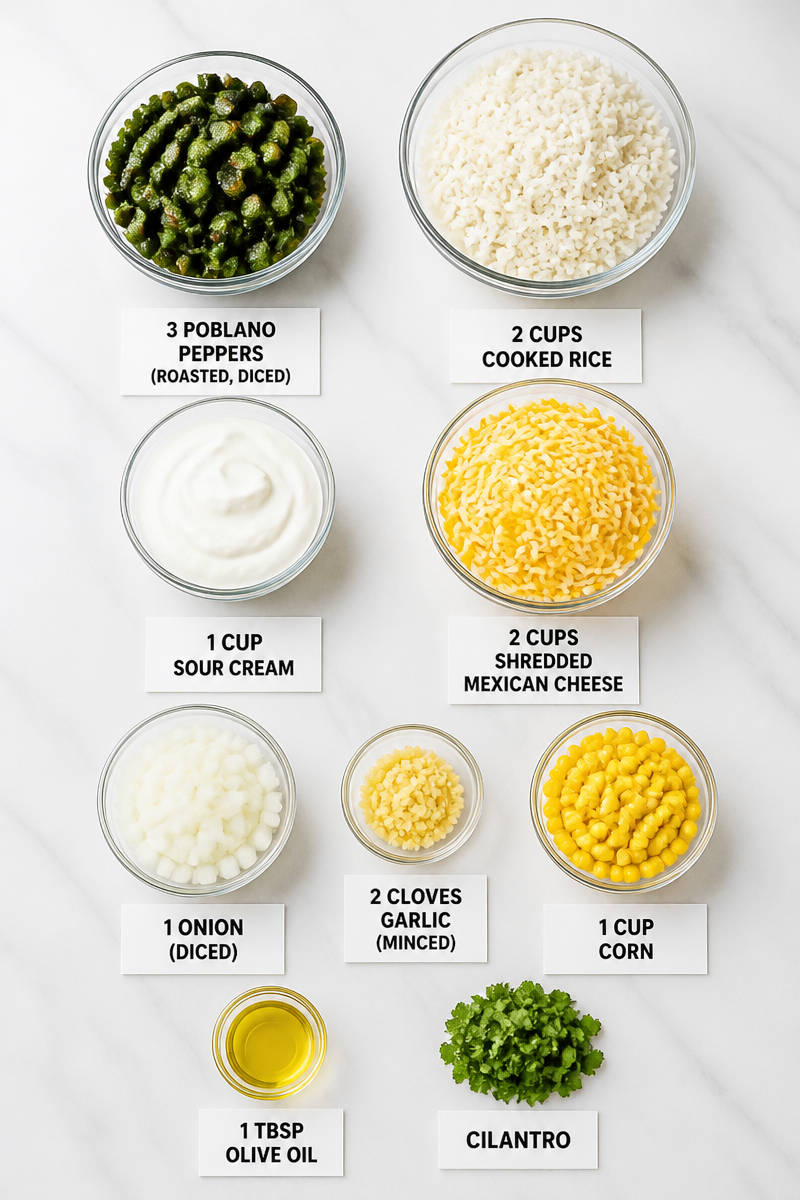 Creamy Roasted Poblano Rice Casserole