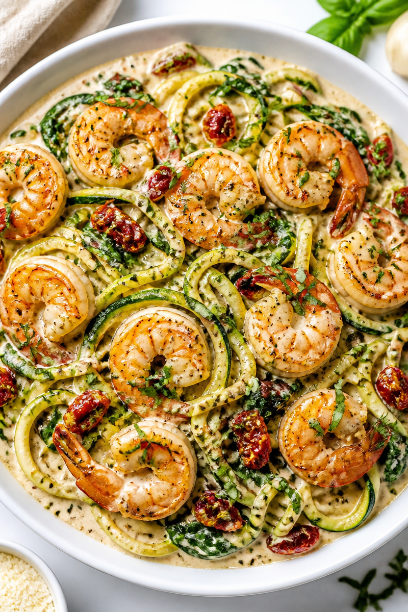 Creamy Tuscan Shrimp Zucchini Noodle