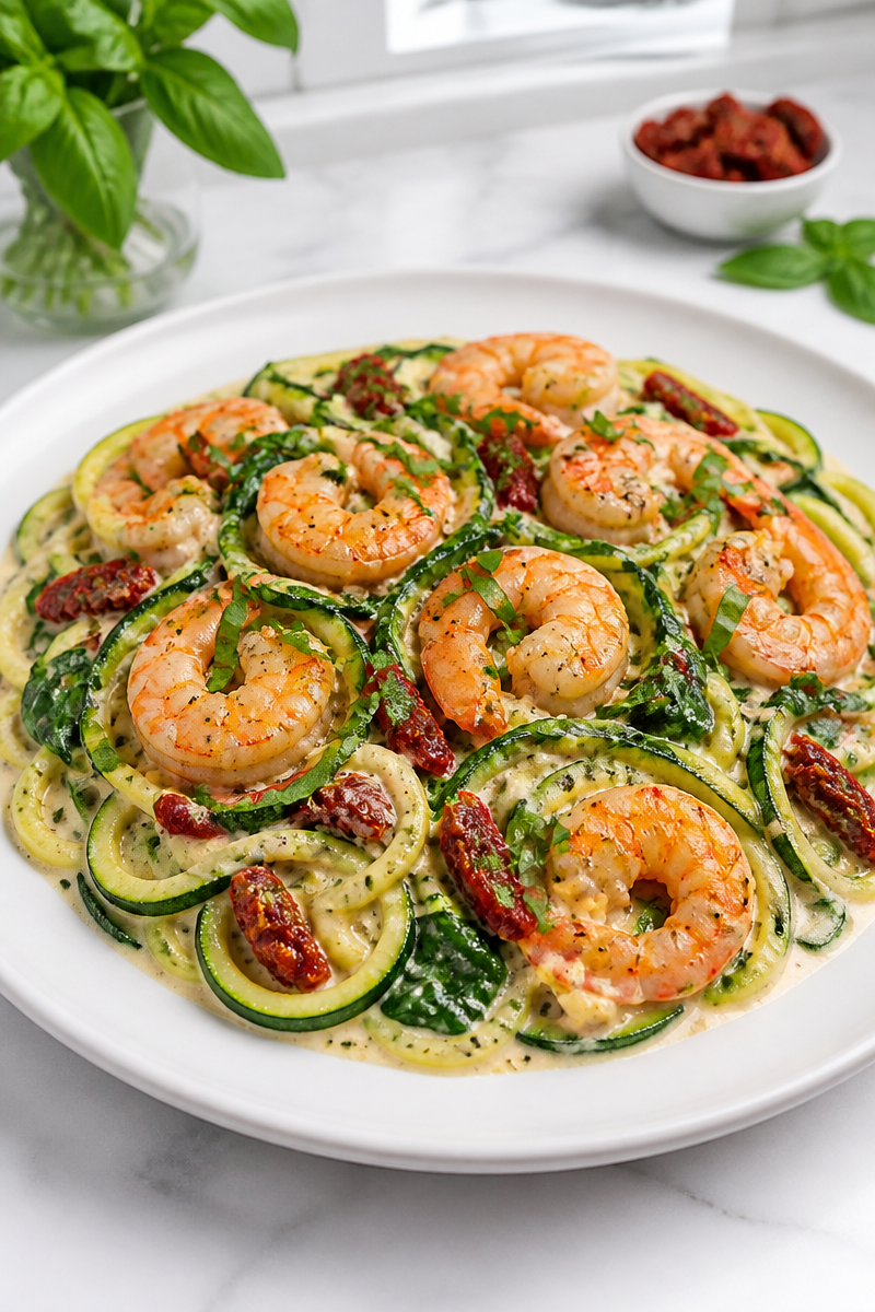 Creamy Tuscan Shrimp Zucchini Noodle