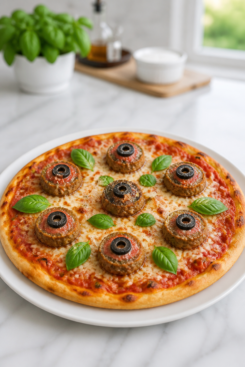 Creepy Eyeball Meatball Pizza Pie