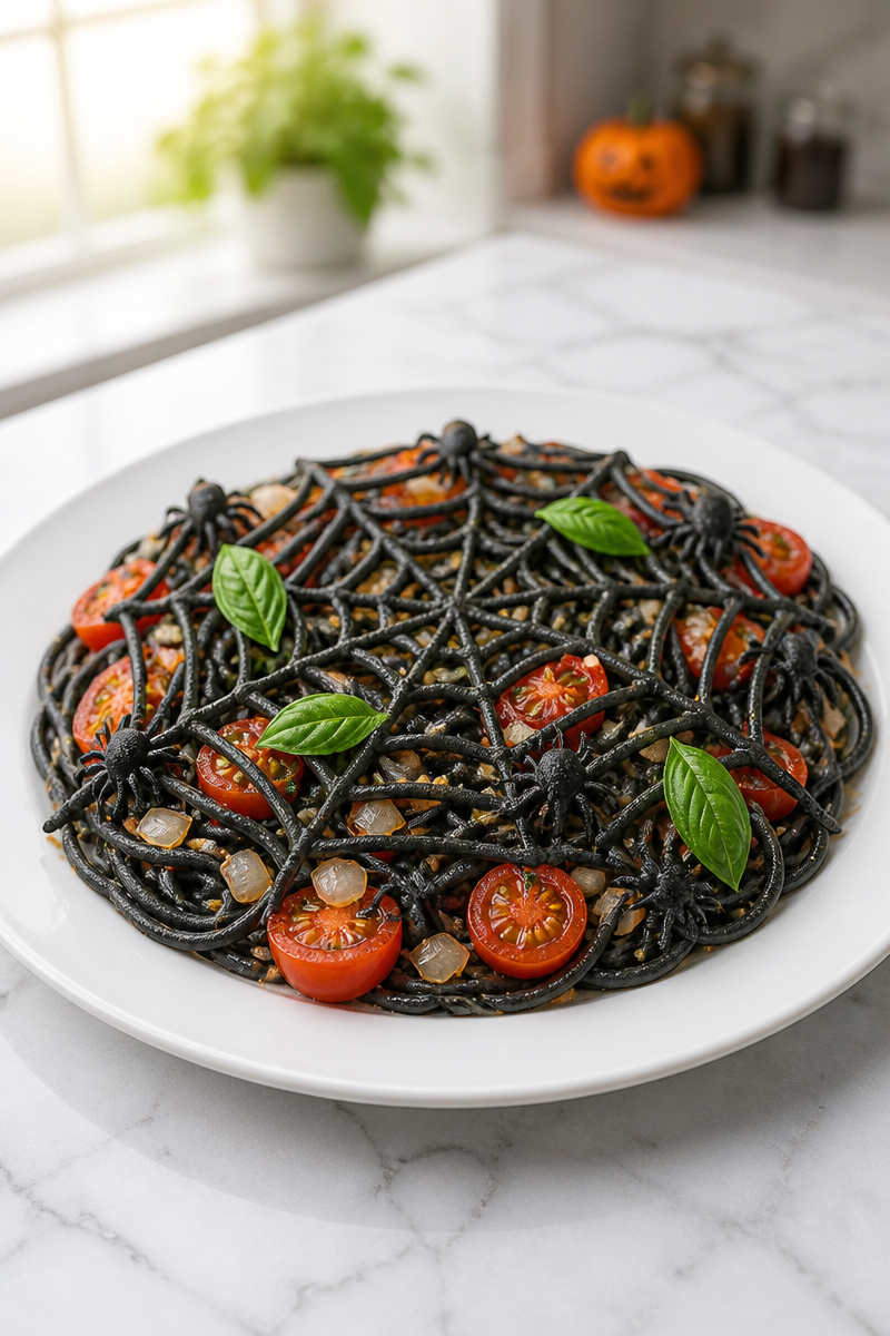Creepy Spider Web Black Sesame Pasta Creepy Spider Web Black Sesame Pasta