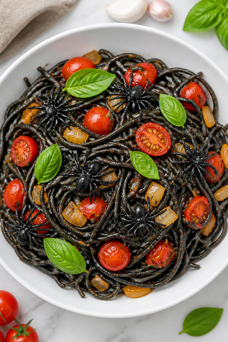 Creepy Spider Web Black Sesame Pasta Creepy Spider Web Black Sesame Pasta