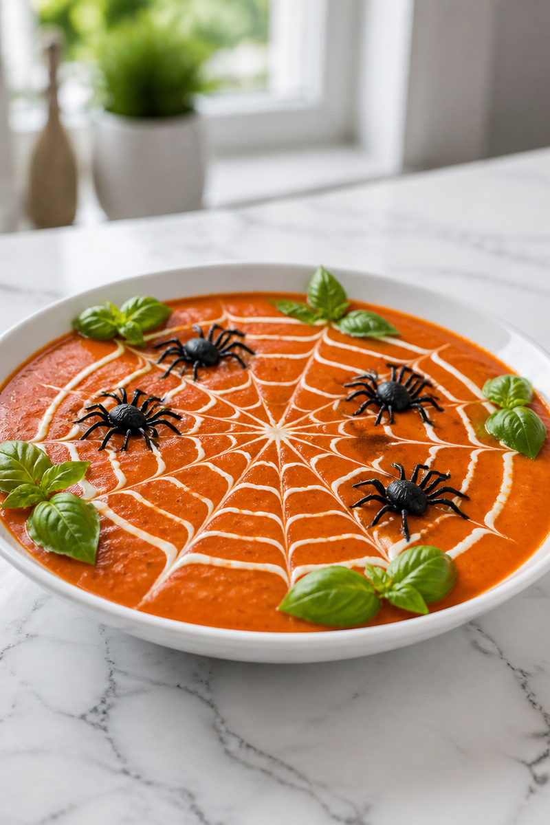 Creepy Spider Web Tomato Basil Soup Bowl Creepy Spider Web Tomato Basil Soup Bowl
