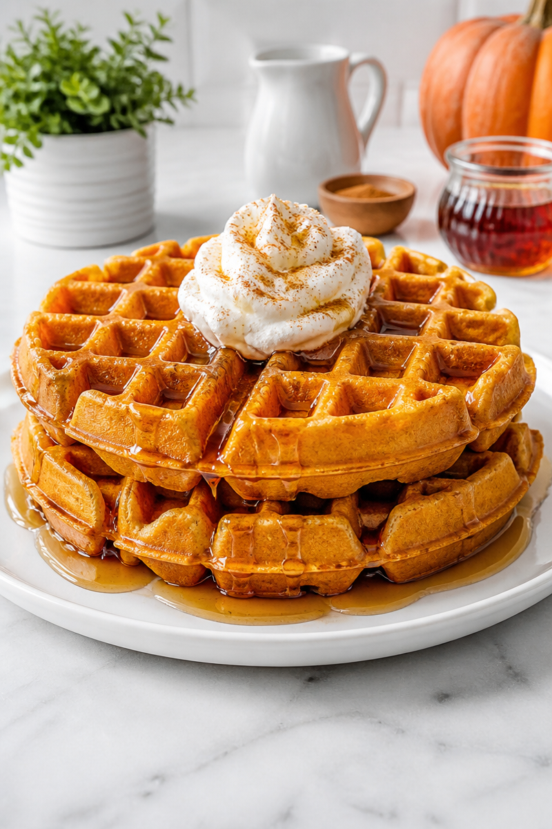 Crispy Pumpkin Waffles For Breakfast