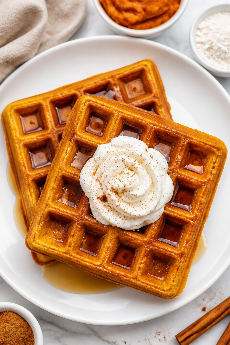 Crispy Pumpkin Waffles For Breakfast