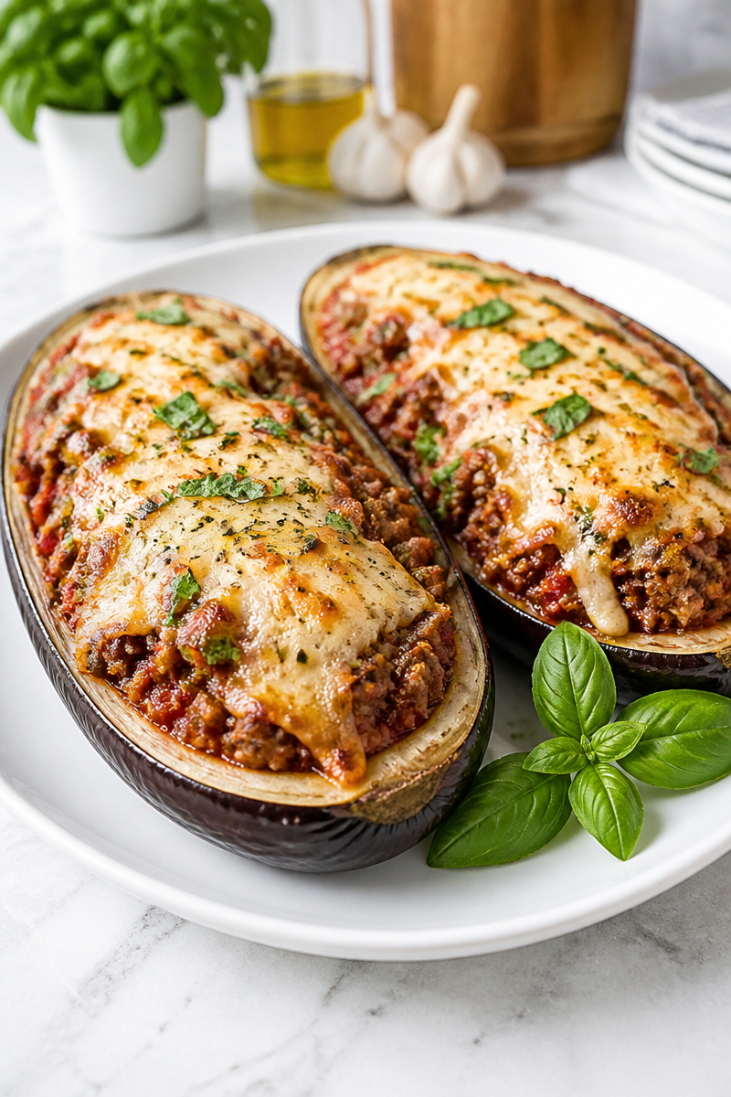 Eggplant Boat Cheesy Keto Comfort Dinner Eggplant Boat Cheesy Keto Comfort Dinner