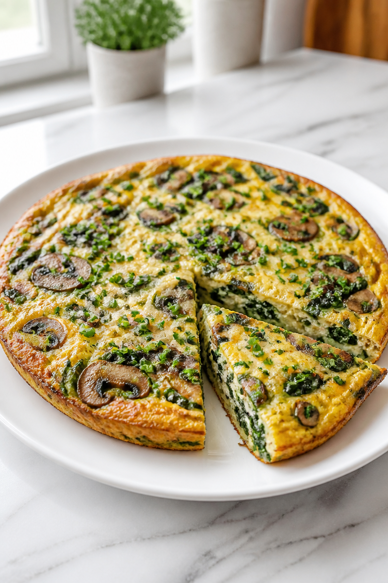 Fluffy Spinach Mushroom Frittata Skillet