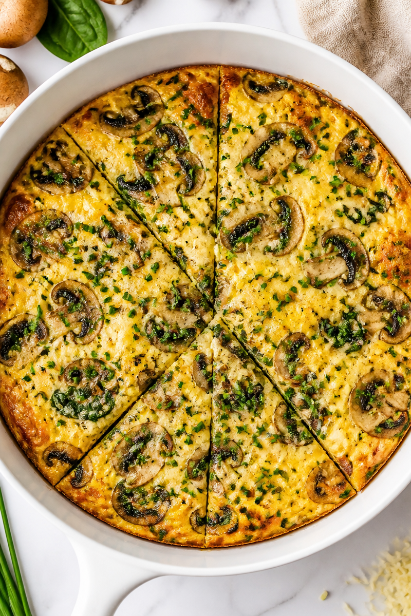 Fluffy Spinach Mushroom Frittata Skillet
