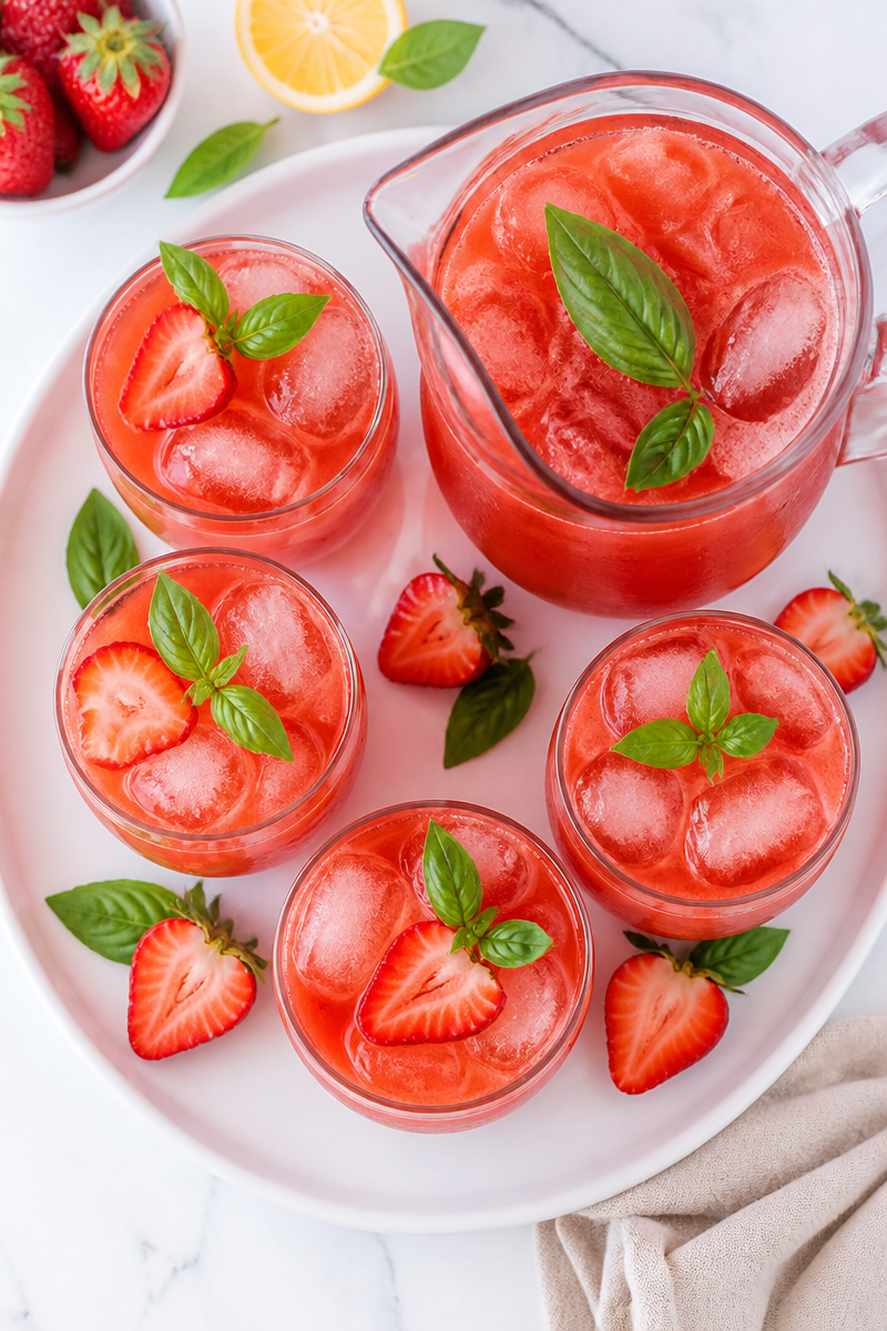 Fresh Strawberry Basil Lemonade Drink