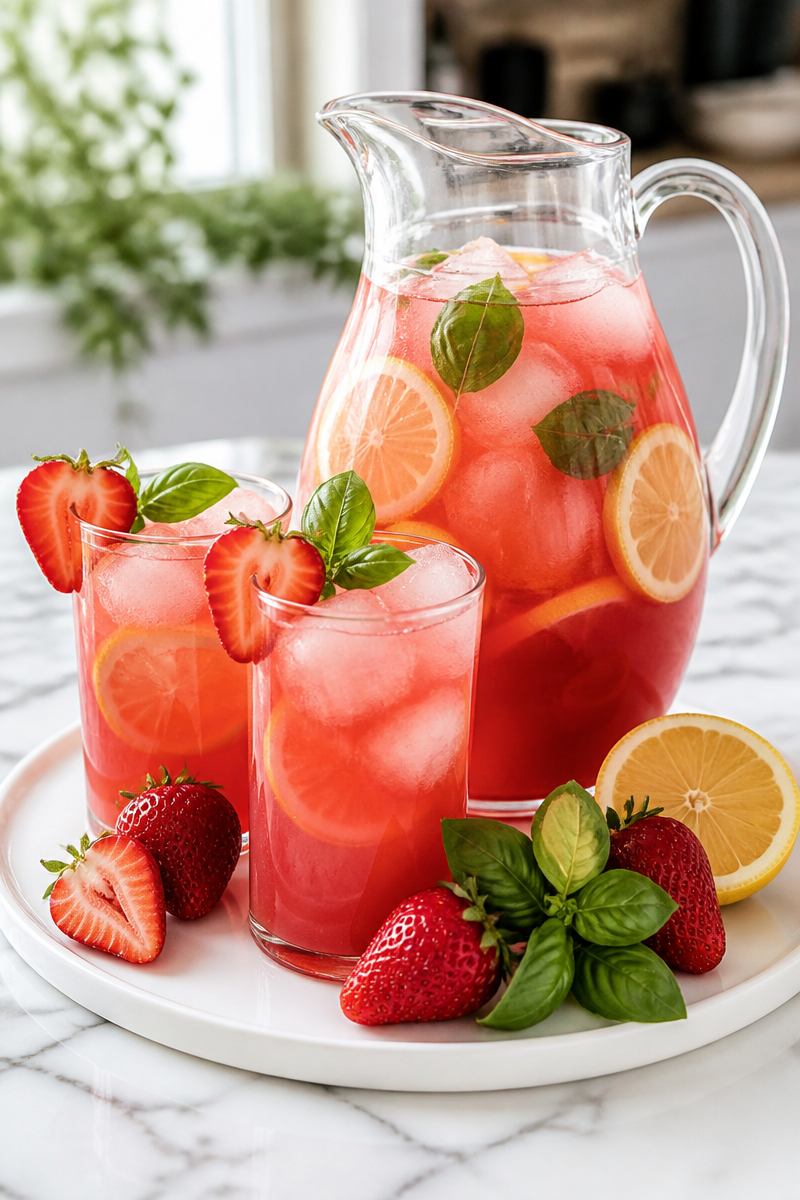 Fresh Strawberry Basil Lemonade Drink