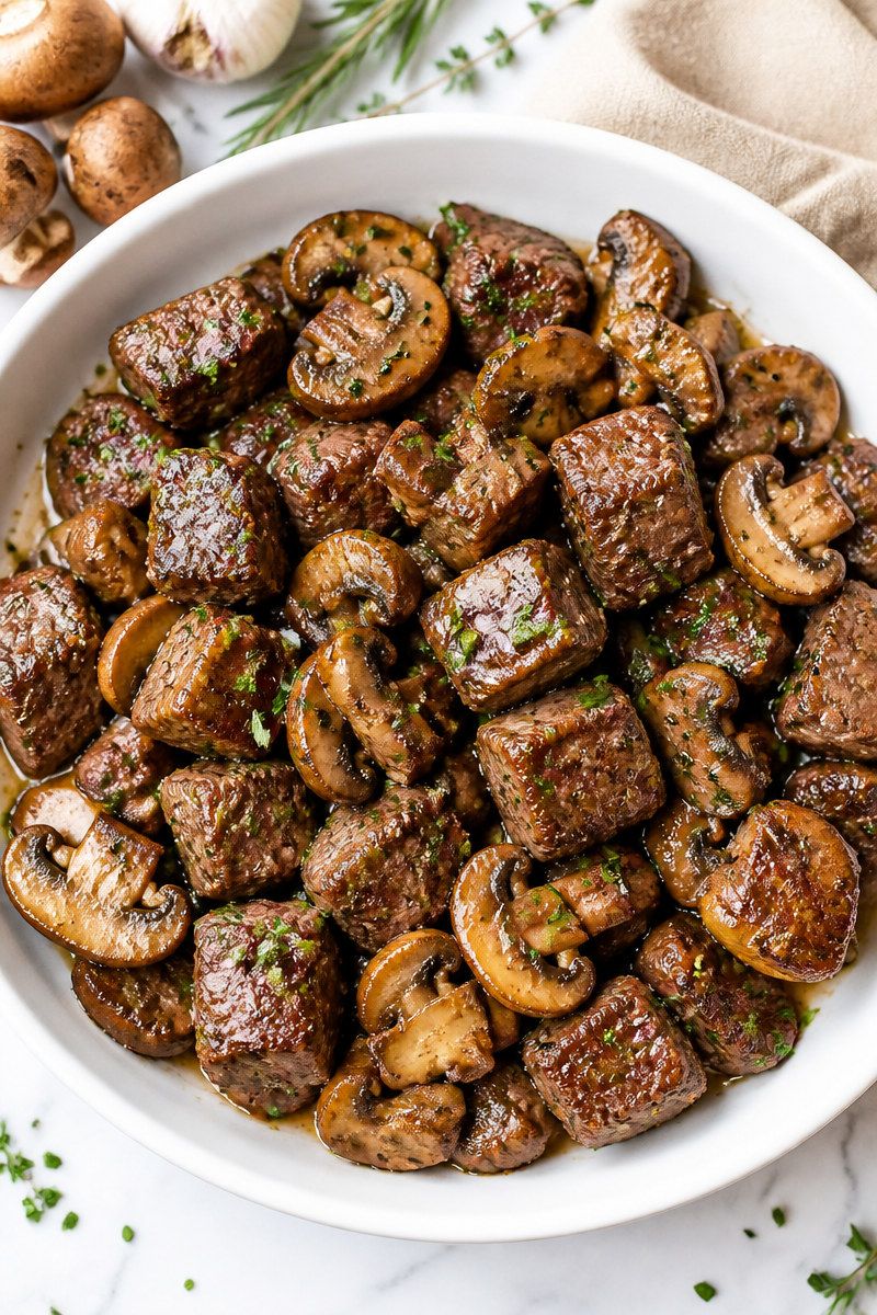 Garlic Butter Steak Bite Mushroom Skillet Garlic Butter Steak Bite Mushroom Skillet