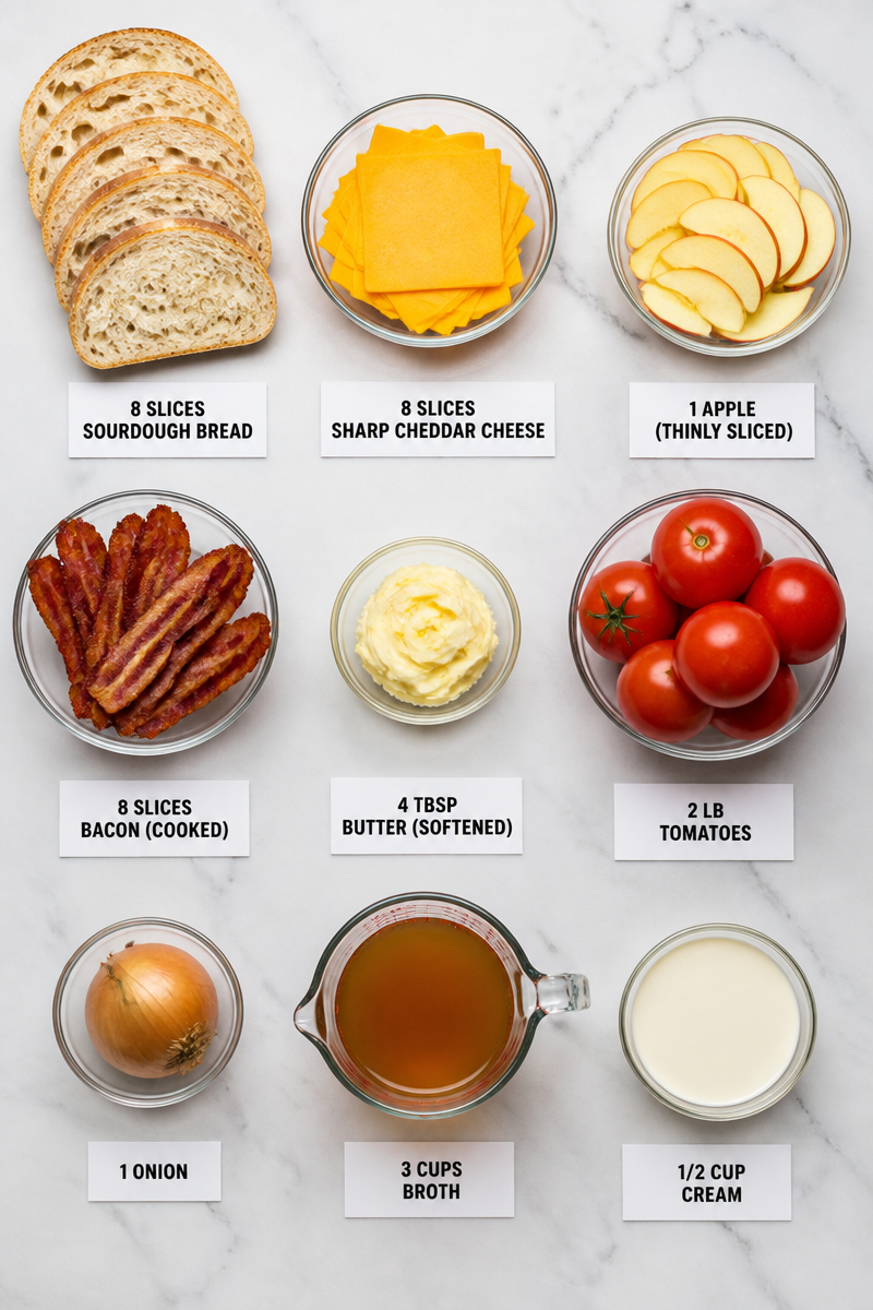 Grilled Cheese Apple Bacon Tomato Soup